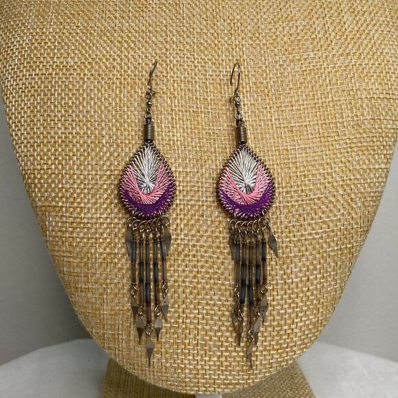 Silver Long Boho Dangly Earrings - Picture 1 of 3
